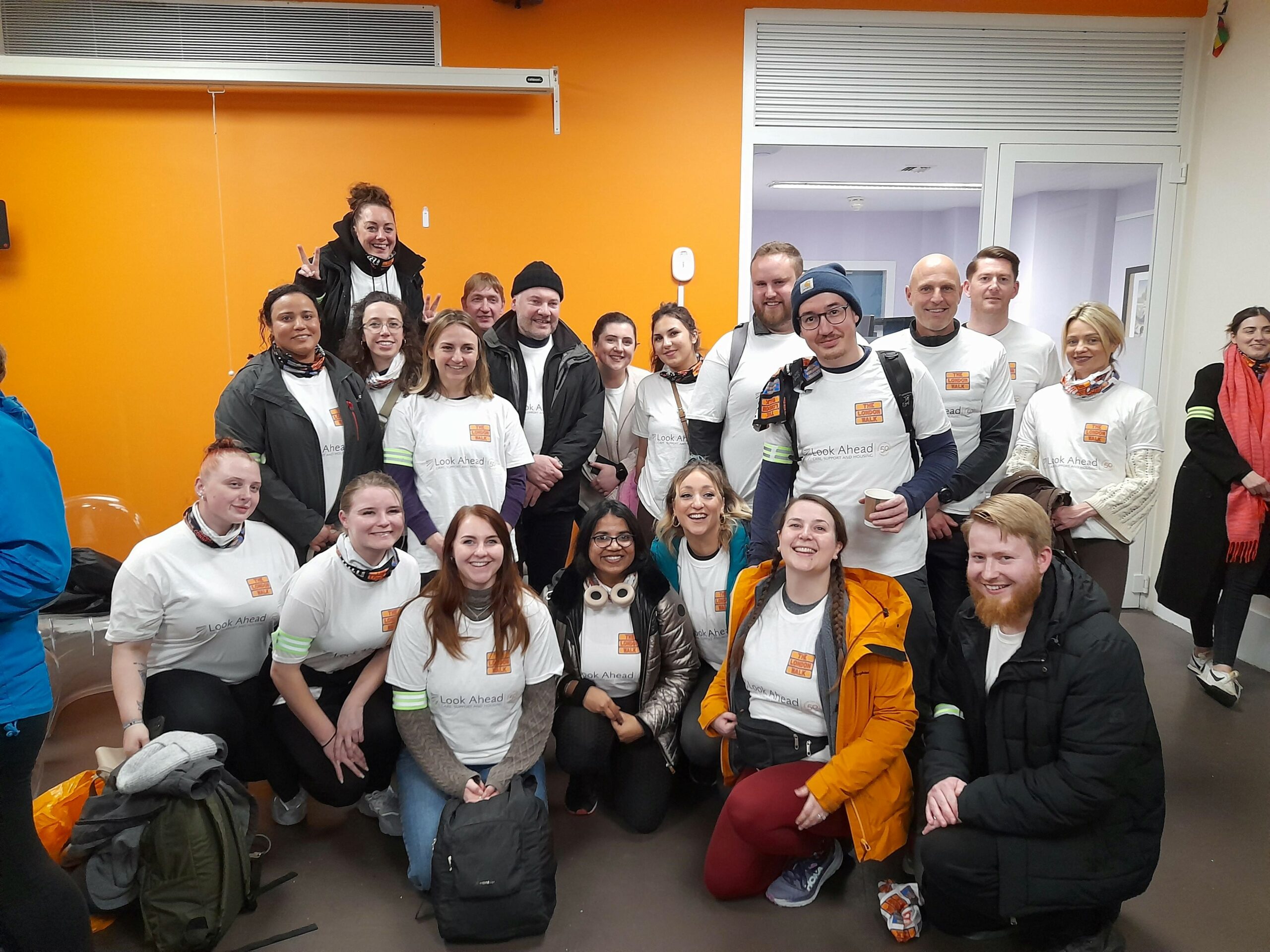 A group of volunteers including staff from Look Ahead's construction firm partners gather to take on the London Walk to raise funds for Look Ahead.